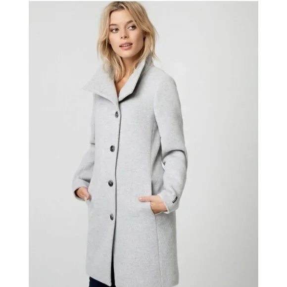 Le Chateau Wool Blend Funnel Neck Asymmetrical Grey Coat Size XXL - Picture 3 of 9